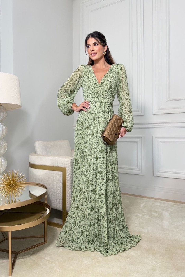 VESTIDO ESTAMPADO ARIANE MANGA LONGA - VERDE MENTA
