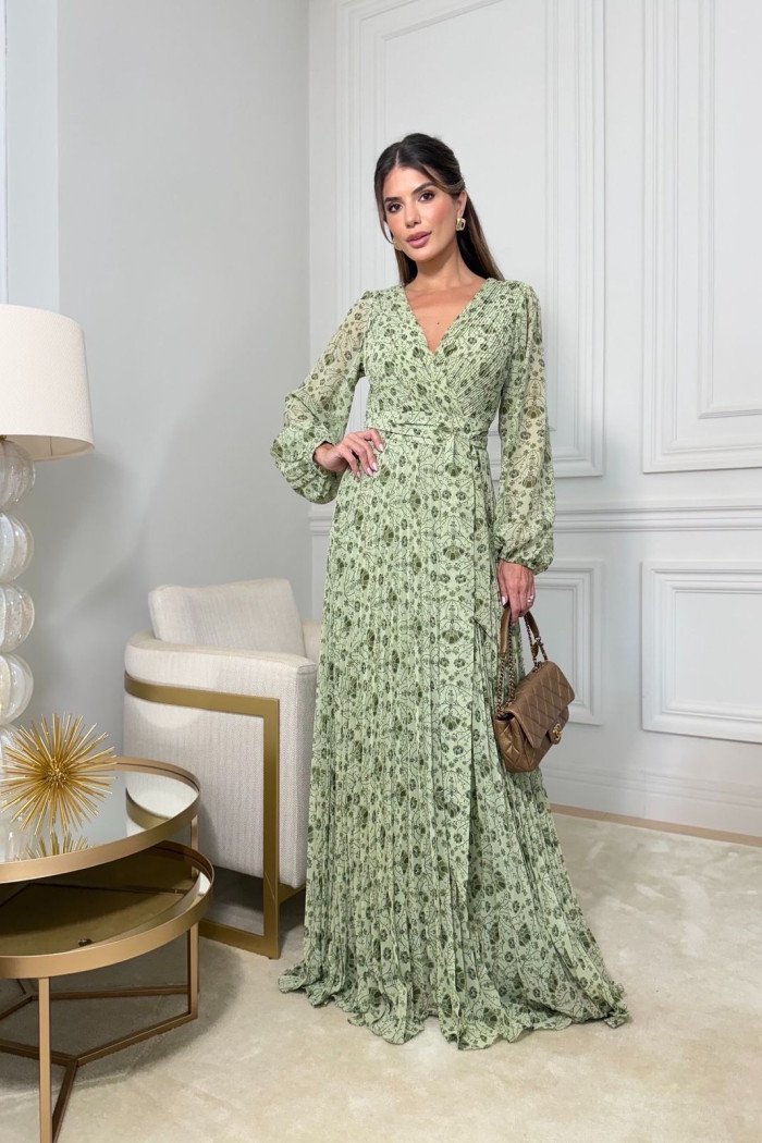 VESTIDO ESTAMPADO ARIANE MANGA LONGA - VERDE MENTA
