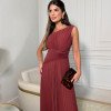 VESTIDO DE FESTA ALICIA UM OMBRO PLISSADO - MARSALA
