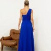 VESTIDO DE FESTA CHARLOTTE PLISSADO LATERAL UM OMBRO - AZUL ROYAL