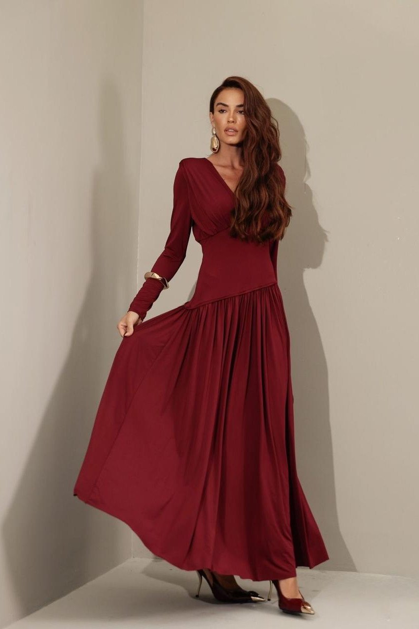 VESTIDO YASMIN JERSEY MANGA LONGA - MARSALA
