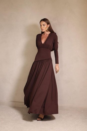 VESTIDO YASMIN JERSEY MANGA LONGA - MARROM