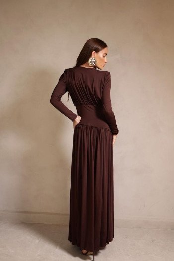 VESTIDO YASMIN JERSEY MANGA LONGA - MARROM