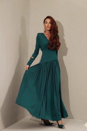 VESTIDO YASMIN JERSEY MANGA LONGA - VERDE PETRÓLEO