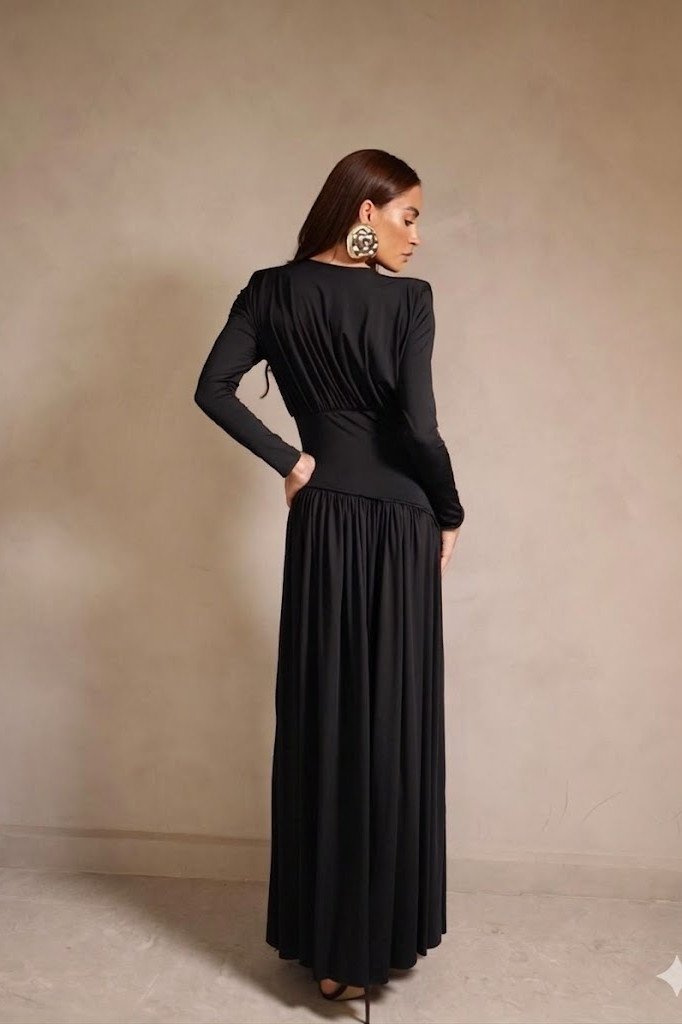 VESTIDO YASMIN JERSEY MANGA LONGA - PRETO