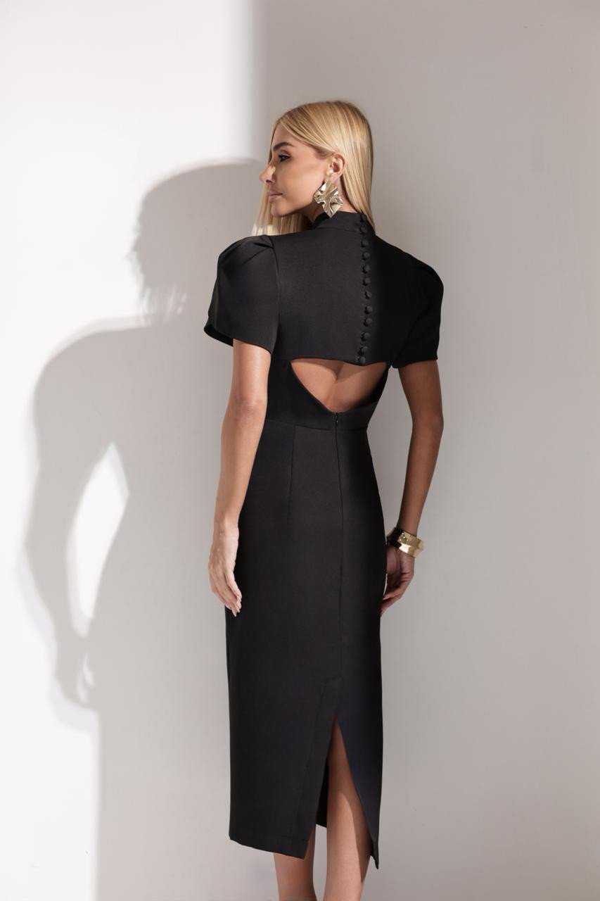 VESTIDO MIDI AYLA VAZADO COSTAS - PRETO