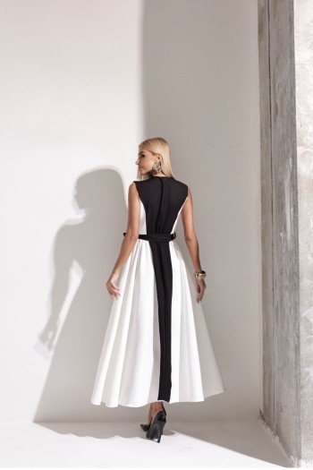 VESTIDO DUAL BICOLOR MIDI EVASÊ - BRANCO COM PRETO
