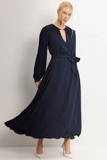 VESTIDO LONGO DARA MANGA LONGA - AZUL MARINHO