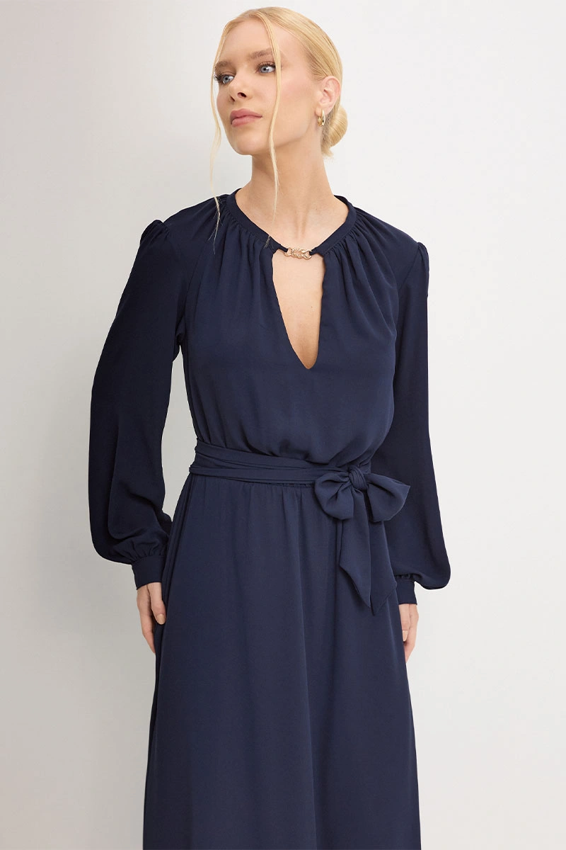 VESTIDO LONGO DARA MANGA LONGA - AZUL MARINHO