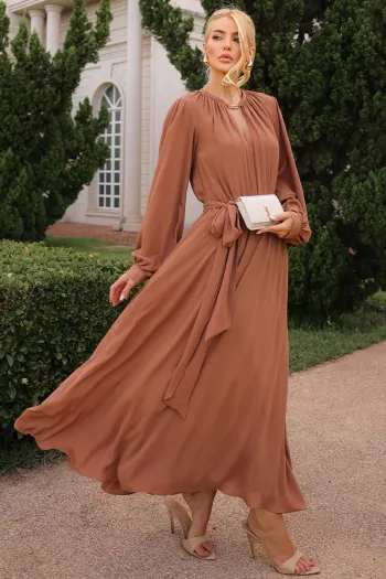 VESTIDO LONGO DARA MANGA LONGA - CAMEL