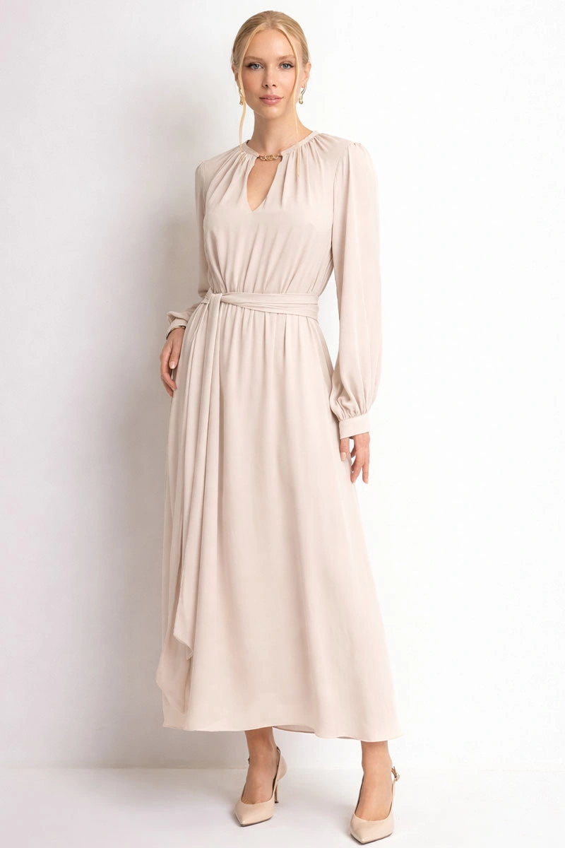 VESTIDO LONGO DARA MANGA LONGA - AREIA