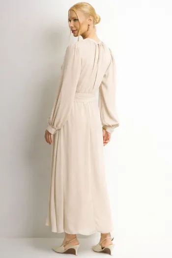 VESTIDO LONGO DARA MANGA LONGA - AREIA