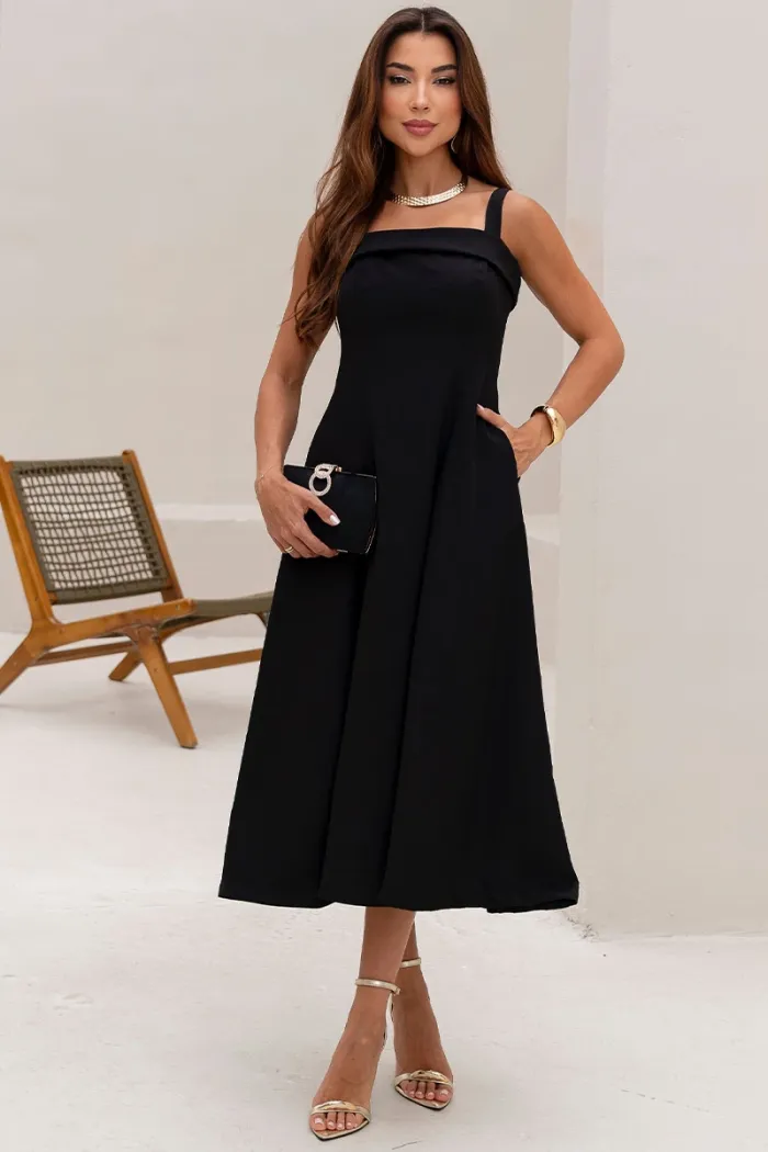 VESTIDO TEODORA COM ALÇA E BOLSOS - PRETO