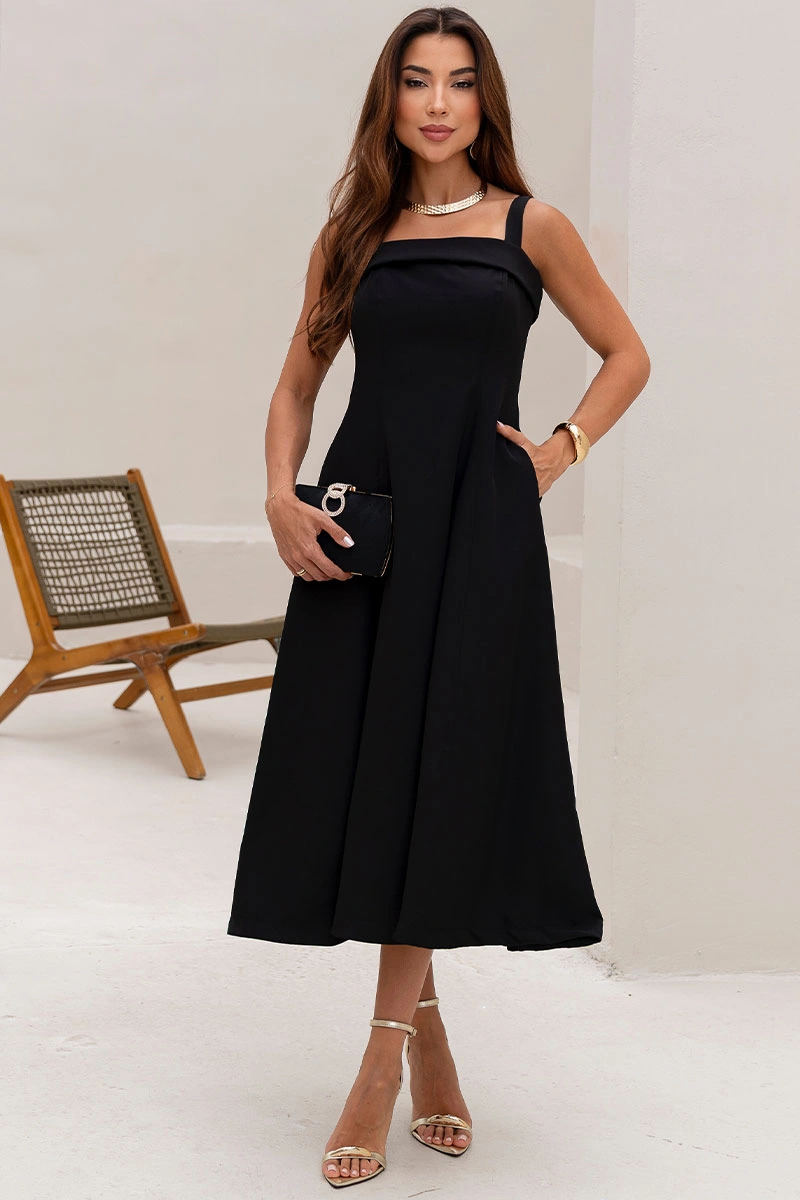 VESTIDO TEODORA COM ALÇA E BOLSOS - PRETO