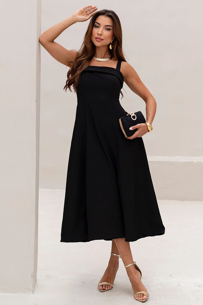 VESTIDO TEODORA COM ALÇA E BOLSOS - PRETO