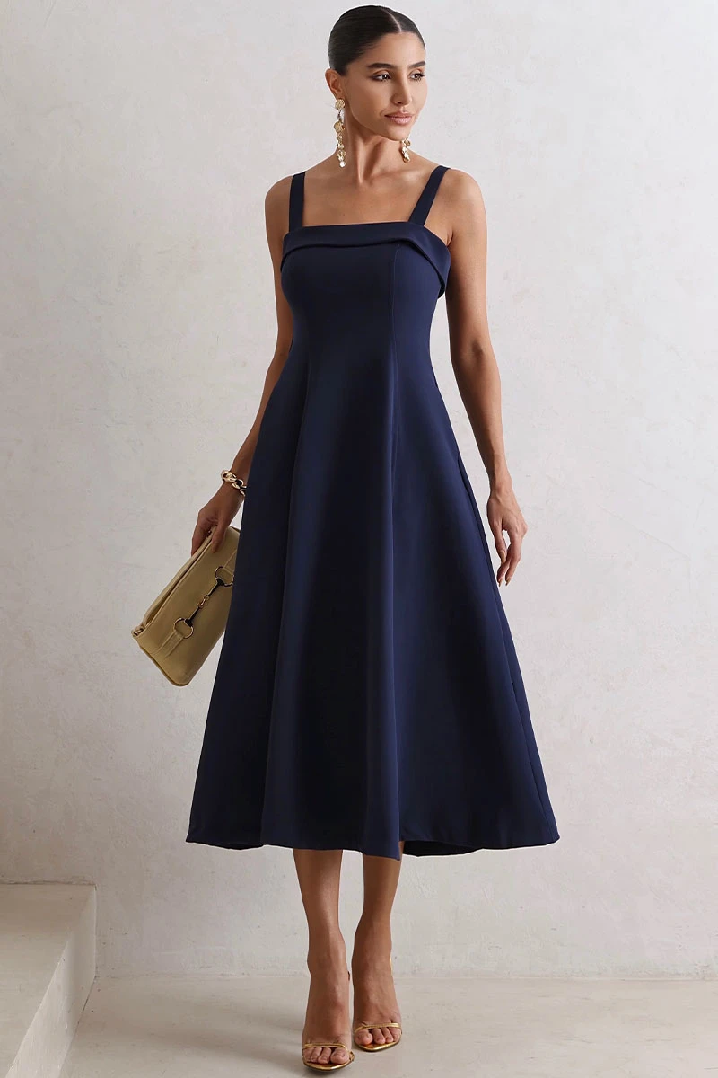 VESTIDO TEODORA COM ALÇA E BOLSOS - AZUL MARINHO