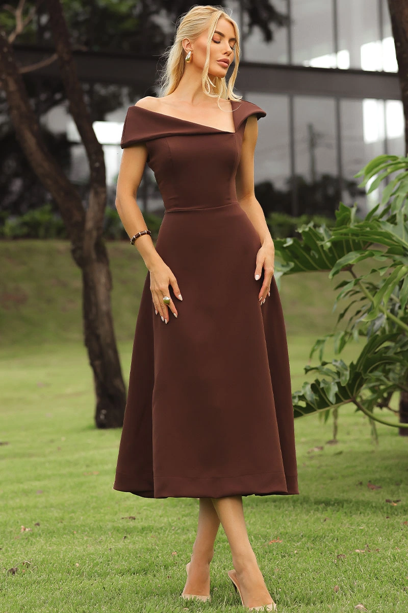 VESTIDO ANTÔNIA MIDI - MARROM