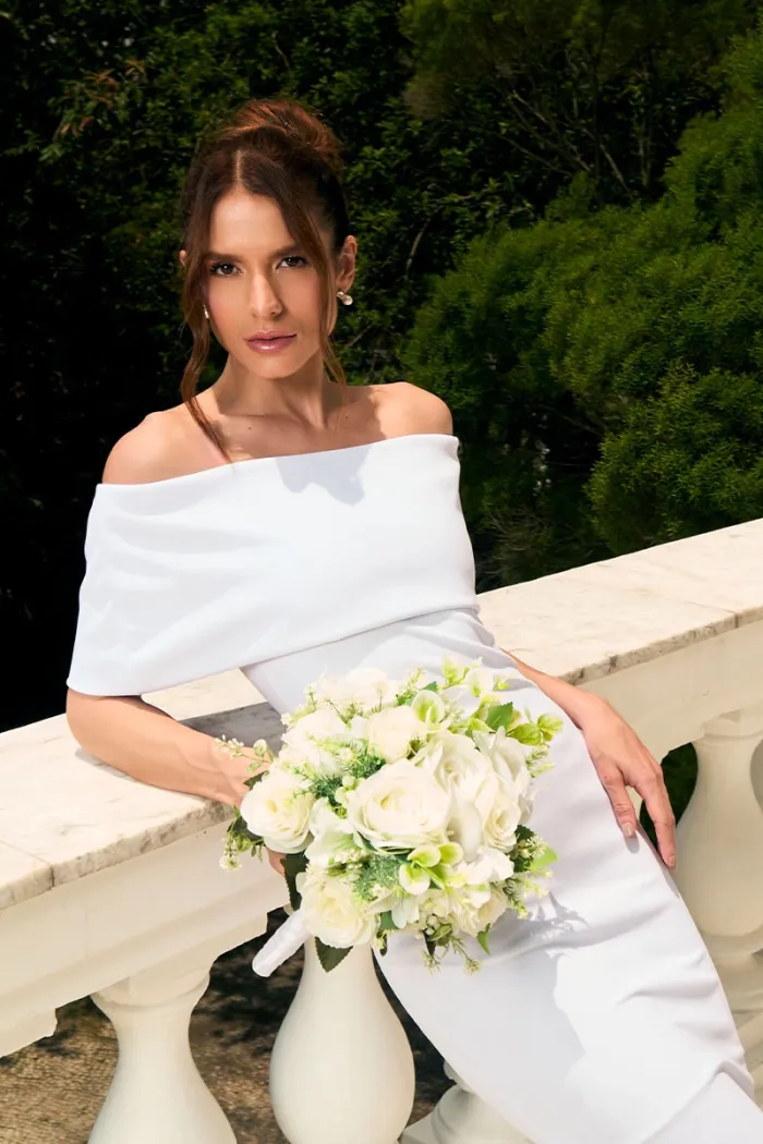 VESTIDO AYLA MIDI OMBRO A OMBRO - BRANCO