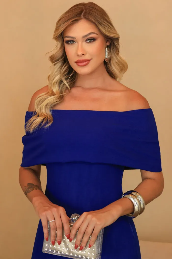 VESTIDO AYLA MIDI OMBRO A OMBRO - AZUL ROYAL