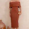 VESTIDO AYLA MIDI OMBRO A OMBRO - MARROM