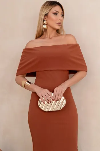 VESTIDO AYLA MIDI OMBRO A OMBRO - MARROM