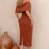 VESTIDO AYLA MIDI OMBRO A OMBRO - MARROM
