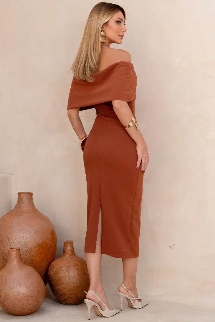 VESTIDO AYLA MIDI OMBRO A OMBRO - MARROM