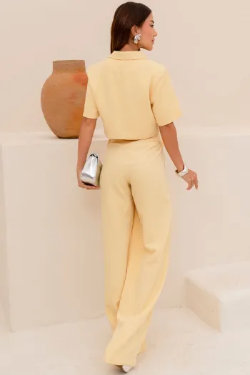 CALÇA SELENA ALFAIATARIA BOLSOS FRENTE - AMARELO
