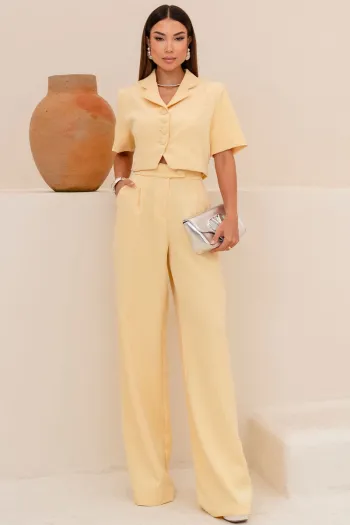 CALÇA SELENA ALFAIATARIA BOLSOS FRENTE - AMARELO