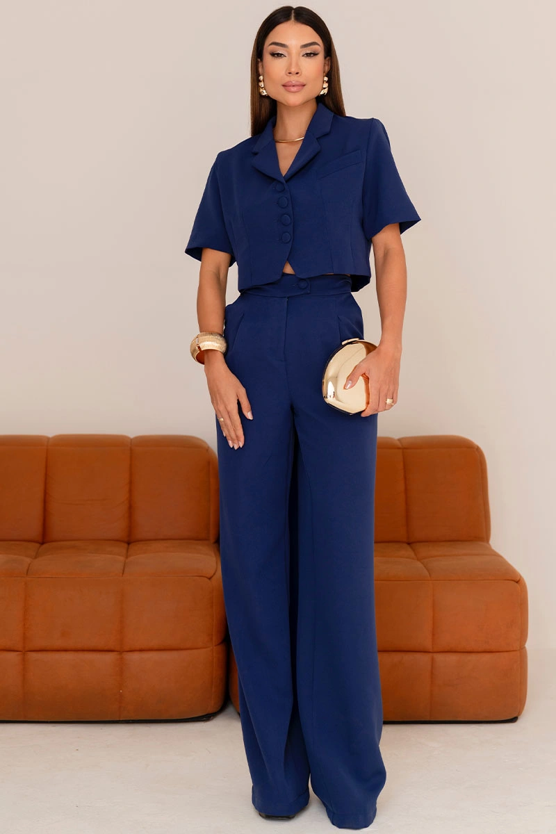 CALÇA SELENA ALFAIATARIA BOLSOS FRENTE - AZUL MARINHO