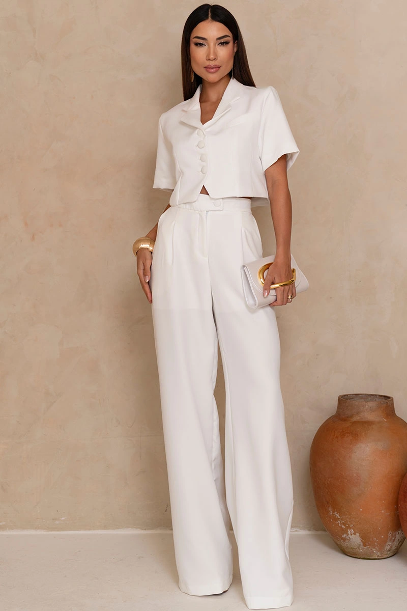 CALÇA SELENA ALFAIATARIA BOLSOS FRENTE - OFF WHITE