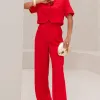 CALÇA SELENA ALFAIATARIA BOLSOS FRENTE - VERMELHO