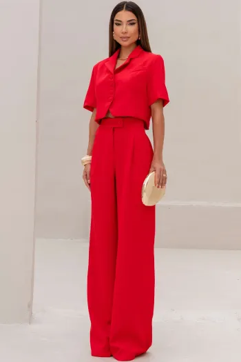 CALÇA SELENA ALFAIATARIA BOLSOS FRENTE - VERMELHO