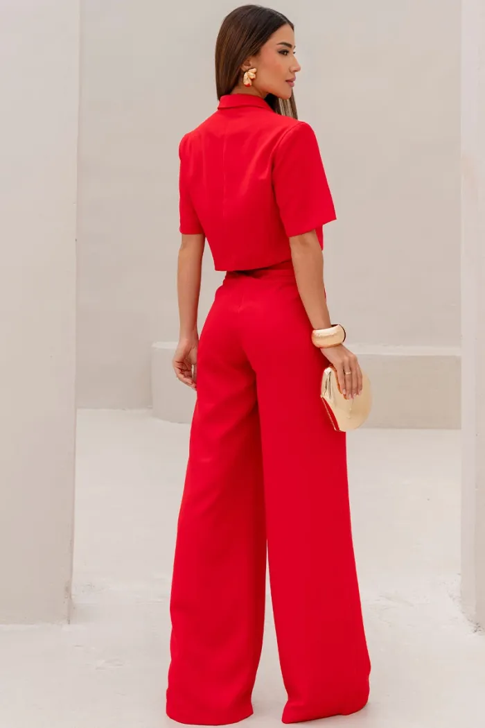 CALÇA SELENA ALFAIATARIA BOLSOS FRENTE - VERMELHO