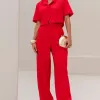 CALÇA SELENA ALFAIATARIA BOLSOS FRENTE - VERMELHO