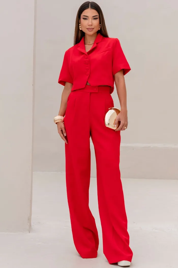 CALÇA SELENA ALFAIATARIA BOLSOS FRENTE - VERMELHO