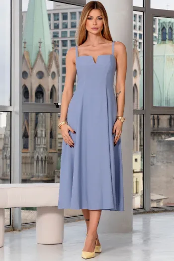 VESTIDO CAROL DECOTE V COM ALÇAS - AZUL