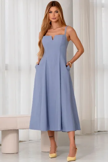 VESTIDO CAROL DECOTE V COM ALÇAS - AZUL
