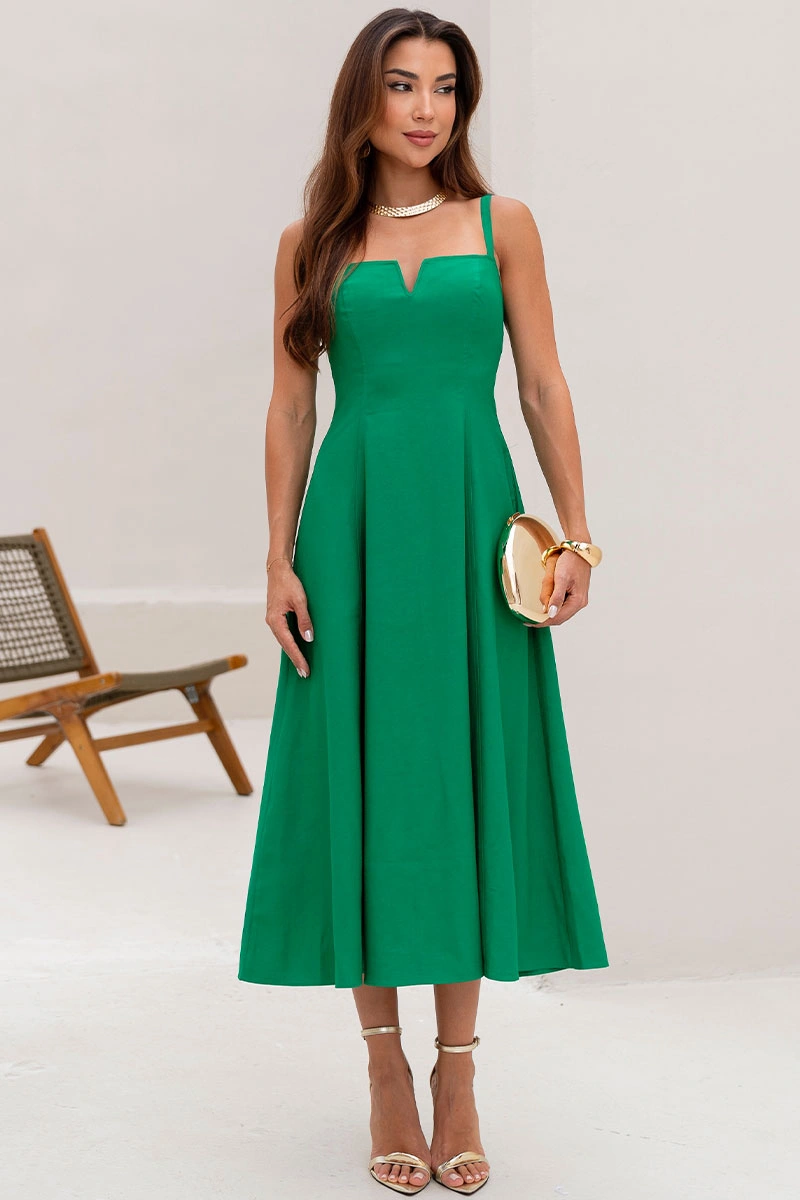 VESTIDO CAROL DECOTE V COM ALÇAS - VERDE