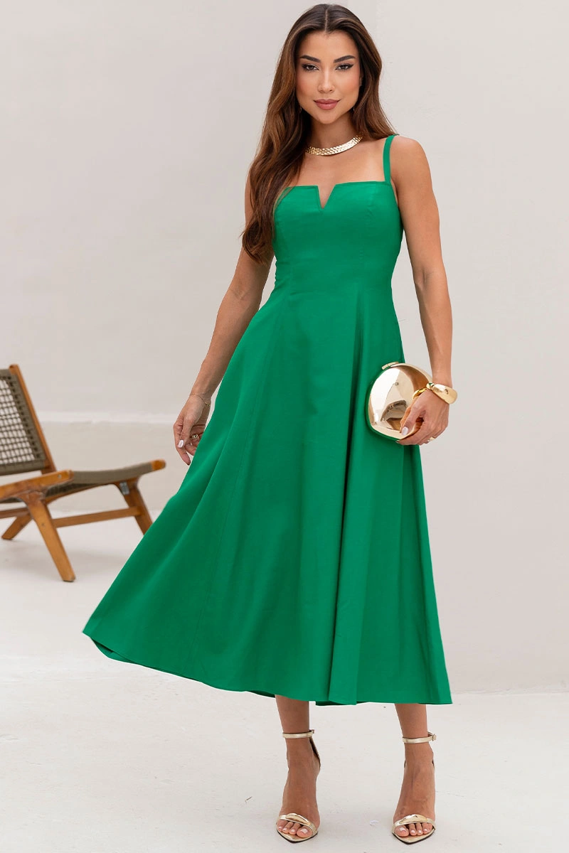 VESTIDO CAROL DECOTE V COM ALÇAS - VERDE