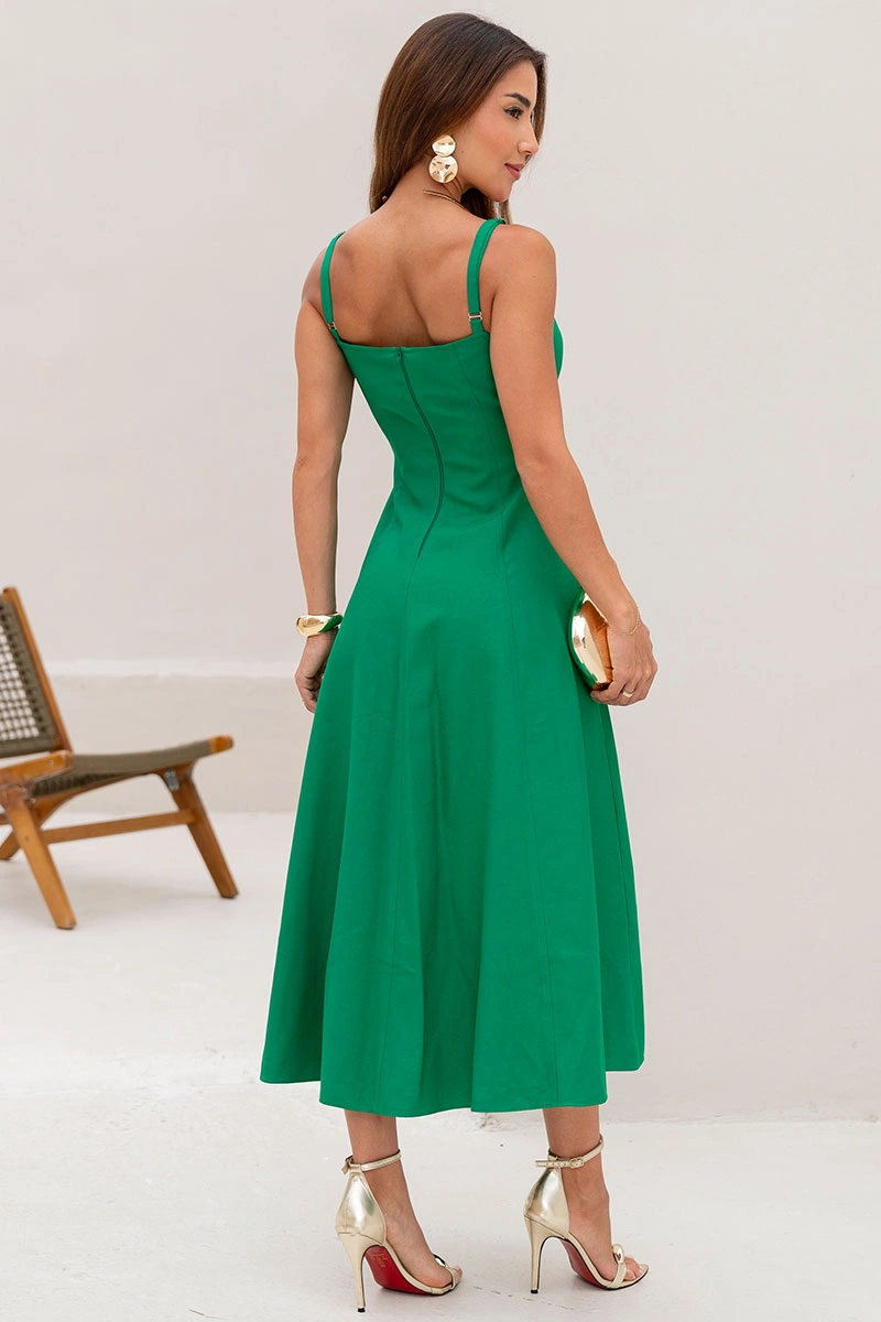 VESTIDO CAROL DECOTE V COM ALÇAS - VERDE