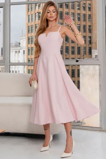 VESTIDO CAROL DECOTE V COM ALÇAS - ROSA