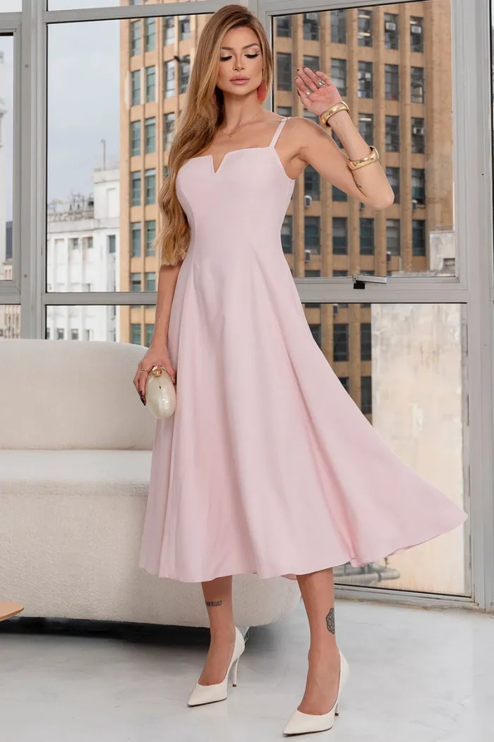 VESTIDO CAROL DECOTE V COM ALÇAS - ROSA