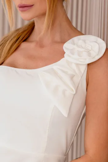 VESTIDO CELINY MIDI COM DETALHE FLOR - OFF WHITE