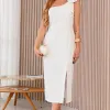 VESTIDO CELINY MIDI COM DETALHE FLOR - OFF WHITE