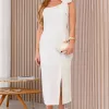 VESTIDO CELINY MIDI COM DETALHE FLOR - OFF WHITE