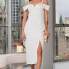 VESTIDO CLARITA MIDI OMBRO A OMBRO COM ALÇA - OFF WHITE