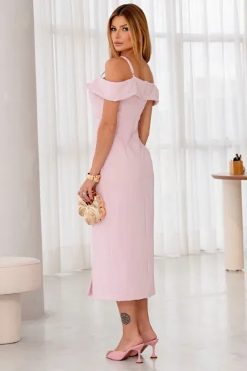 VESTIDO CLARITA MIDI OMBRO A OMBRO COM ALÇA - ROSA CLARO