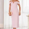 VESTIDO CLARITA MIDI OMBRO A OMBRO COM ALÇA - ROSA CLARO