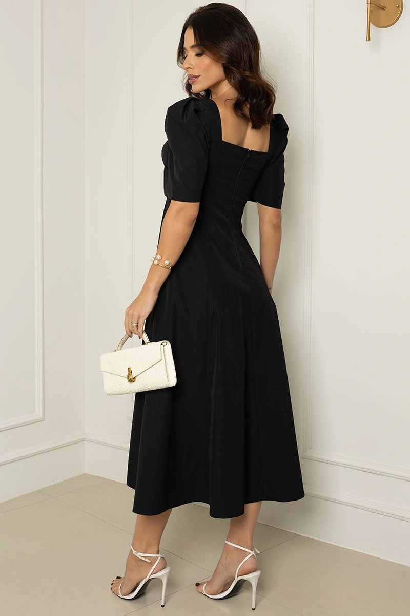 VESTIDO DAFNY DECOTE V COM MANGA - PRETO